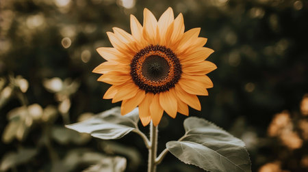 A stunning sunflower showcasing its vibrant yellow petals against a lush green backdrop. This flower symbolizes warmth and joy, bringing life to any garden.の素材