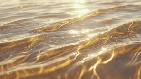 A captivating view of golden sunlight reflecting on a calm water surface at sunset, creating a serene and tranquil atmosphere. Perfect for nature-themed designs.の素材