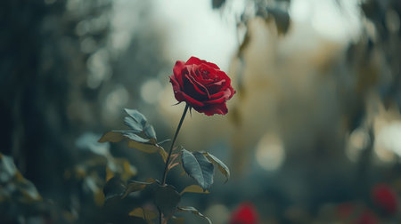 A stunning close-up of a vibrant red rose, showcasing its delicate petals against a soft background, perfect for capturing the essence of nature's beauty.の素材