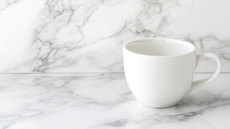 A stylish white coffee cup sits gracefully on a beautiful marble surface, embodying a minimalist and elegant aesthetic perfect for modern interiors.の素材