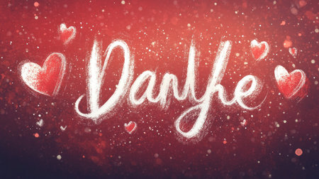 This vibrant artwork features the name "Danye" beautifully crafted with playful chalk style surrounded by hearts. Perfect for romantic themes and celebrations.の素材