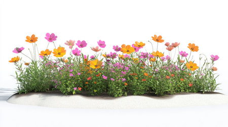 A stunning display of various colorful blooms including pink and orange flowers, creating a vibrant flower bed. Ideal for nature-inspired projects.の素材