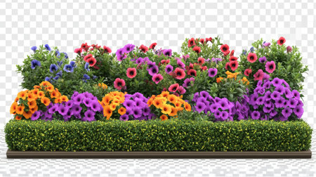 A vibrant display of petunias in a colorful garden setting highlights the beauty of nature. This image captures blooming flowers that enhance any outdoor space.の素材