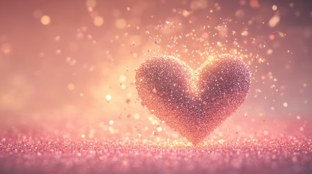 A stunning image of a sparkling heart shape created with glitter, surrounded by a dreamy bokeh background, perfect for conveying love and romance in various designs.の素材