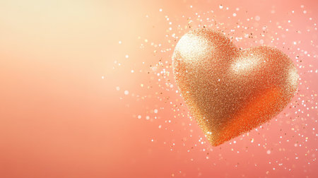 A stunning golden heart shape with a shimmering glitter effect against a soft background. Perfect for themes of love, celebration, or romance.の素材