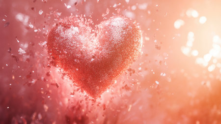 A stunning heart symbol radiates love and joy, adorned with glittering effects, set against a warm glowing background, perfect for romantic themes.の素材