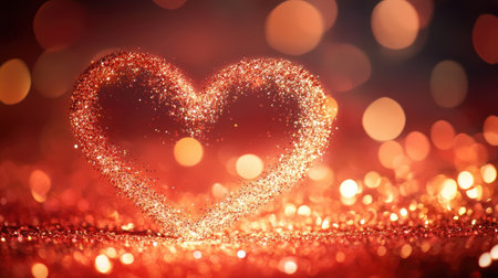 A captivating heart shape created with sparkling glitter against a blurred bokeh background. This festive image radiates love and joy, perfect for celebrations.の素材