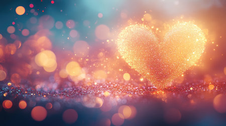 A dazzling heart shape made of sparkles on a vibrant, glittery background. Ideal for themes of love, romance, celebration, and creative projects.の素材