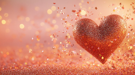 A stunning heart made of glittering particles shines against a soft bokeh background. Ideal for themes of love, romance, and festive celebrations.の素材