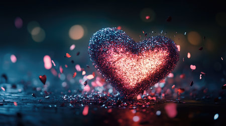 Enchanting sparkling heart surrounded by shimmering effects and colorful lights, perfect for themes of love and celebration in various creative projects.の素材