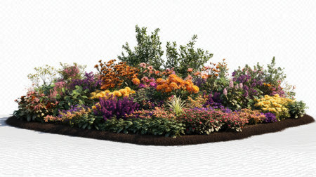 A stunning arrangement of vibrant flowers in a lush garden setting. This visually appealing display features a variety of colors, textures, and species, perfect for showcasing natural beauty and tranquility.の素材