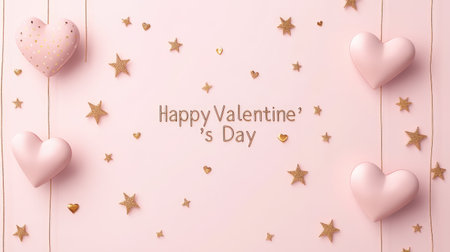 Celebrate love with this charming Valentine's Day backdrop featuring pink hearts and golden stars, perfect for cards or decorations that spread joy and affection.の素材