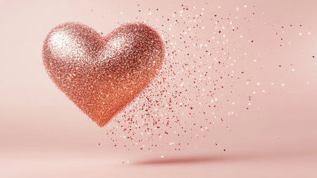 A stunning rose gold heart shape adorned with sparkling glitter, set against a soft pastel background, symbolizing love and celebration. Perfect for festive themes.の素材