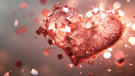 A stunning heart shape emerges with sparkling glittering particles, creating a magical atmosphere. This visually captivating image embodies romance and celebration.の素材