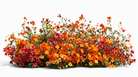 A stunning arrangement of vibrant flowers in various shades of orange, red, and yellow creates a captivating garden display that embodies beauty and joy.の素材
