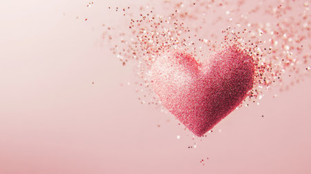 A beautiful shimmering pink heart made of glitter floats gracefully against a soft pink background, evoking feelings of love and celebration. Perfect for romantic themes.の素材