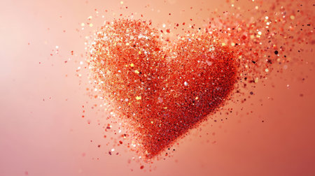 This image showcases a heart shape crafted from vivid red glitter, creating a sparkling effect. Perfect for themes of love, celebration, and joy.の素材