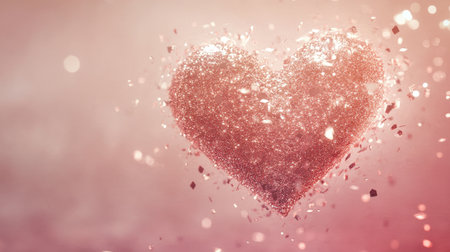 A beautiful heart shape made of shimmering sparkles against a soft color background, symbolizing love and emotion. Perfect for romantic themes or celebrations.の素材