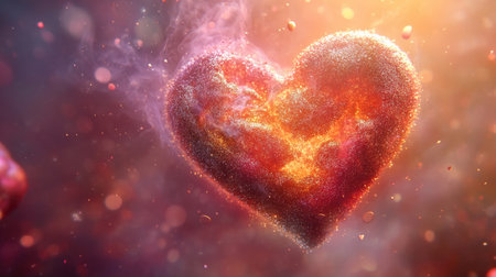 A mesmerizing heart shape formed by colorful particles creating a vibrant and glowing atmosphere. Perfect for themes of love, creativity, and emotion.の素材