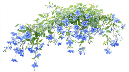 A beautiful display of vibrant blue flowers cascading with lush green foliage, creating a peaceful and serene atmosphere, perfect for natural settings.の素材