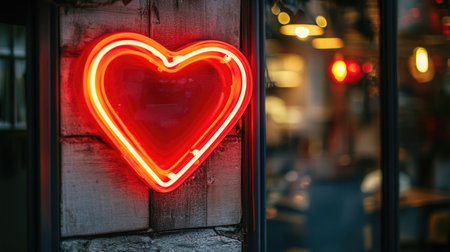 A vibrant neon heart sign radiates warmth and love, creating a romantic ambiance perfect for cafes or restaurants. Ideal for night-themed visuals.の素材