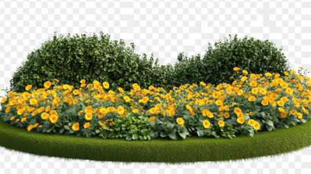 A stunning display of vibrant yellow flowers set against lush green foliage, creating a serene garden scene full of life and freshness. Perfect for nature lovers.の素材