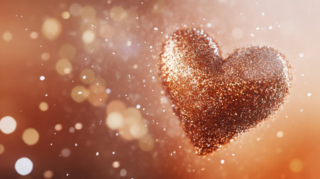 A captivating heart shape glittering with sparkling particles against a warm background. This enchanting image evokes feelings of love and celebration, perfect for various creative projects.の素材