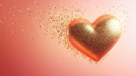 A stunning gold heart made of glitter sparkles against a soft pink background, symbolizing love and joy. Perfect for romantic themes and celebrations.の素材