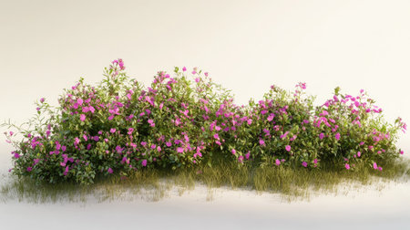 A stunning display of vibrant pink flowering bushes set against a soft neutral background, perfect for nature-themed designs and botanical aesthetics.の素材