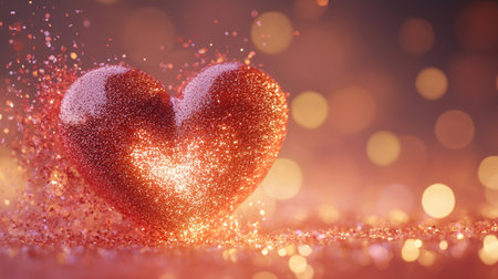 A captivating heart shape made of sparkling glitter glows against a dreamy bokeh background. Perfect for themes of love, romance, and celebration.の素材