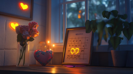 A charming romantic setting featuring roses, heart dの素材