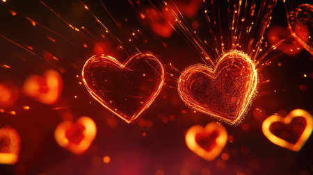 This captivating image features glowing hearts with a sparkling effect, perfect for expressing love and romance. Ideal for creative projects and celebrations.の素材
