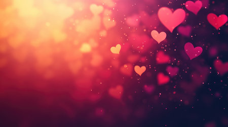 Vibrant backdrop featuring colorful hearts with a bokeh effect, perfect for romantic themes, celebrations, or artistic projects that evoke love and warmth.の素材