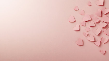 This image features an arrangement of soft pink hearts on a light background, perfect for romantic themes, celebrations, and creative projects. Ideal for conveying love and affection.の素材