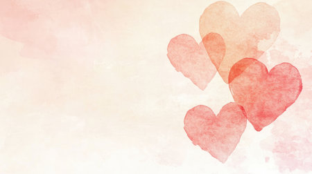 Beautiful soft watercolor hearts on a light background, perfect for expressing love and romance. Ideal for invitations, cards, and decorations.の素材