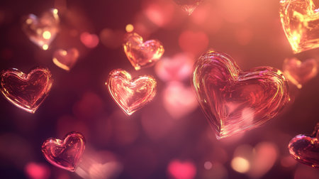 A captivating visual of shimmering hearts floating in a dreamy background. This enchanting image captures feelings of love and affection, ideal for romantic themes.の素材