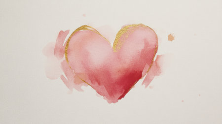 Vibrant watercolor heart illustration featuring soft pink tones and elegant gold highlights, perfect for expressing love and affection in various designs.の素材