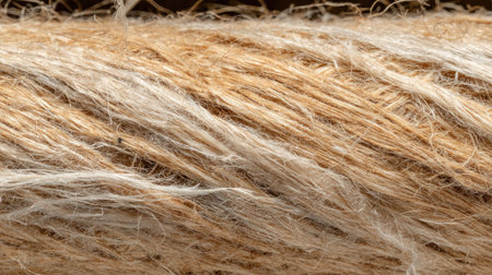 A detailed close-up photograph of a natural fiber twine, featuring its rich textures and earthy tones. Perfect for showcasing craftsmanship and sustainable materials.の素材