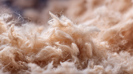 This image captures the soft and fluffy texture of a natural fiber, showcasing delicate strands and warm hues that add a touch of comfort and artistry to various projects.の素材