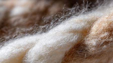 A detailed close-up view of soft natural fibers showcasing warm earthy tones. Perfect for inspiration in crafts, textiles, and creative projects.の素材