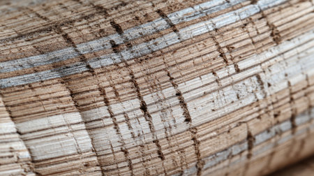 A detailed close-up of a wooden surface revealing intricate grain patterns and natural textures. This image captures the essence of organic beauty and craftsmanship.の素材