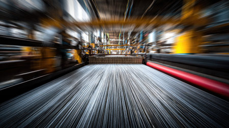 A captivating image showcasing the dynamic motion of machinery in an industrial workshop, capturing the essence of speed and precision throughout the production process.の素材
