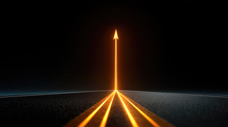 A captivating image featuring a bright arrow pointing upward on a dark background. This visual symbolizes direction, growth, and inspiration for innovative concepts.の素材
