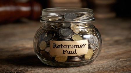 A glass jar filled with assorted coins represents the importance of saving for retirement. This image emphasizes financial planning and the journey toward security.の素材