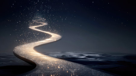 A mesmerizing and dreamlike pathway illuminates the night sky, surrounded by twinkling stars. This enchanting scene invites exploration and sparks imagination.の素材