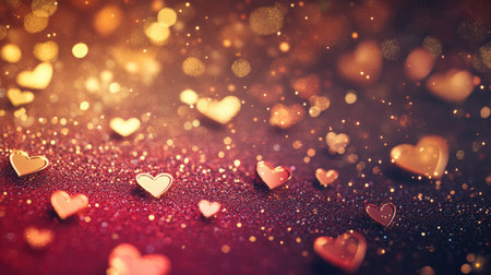 A beautifully textured background featuring glittering hearts and sparkles, creating a magical atmosphere ideal for romantic themes and celebrations.の素材