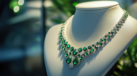This stunning emerald necklace showcases exquisite craftsmanship, perfect for highlighting luxury, elegance, and style in any jewelry collection.の素材