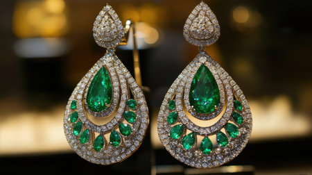 Explore the beauty of these stunning emerald and diamond earrings. Featuring intricate designs, these luxurious pieces radiate elegance and sophistication. Perfect for any occasion.の素材