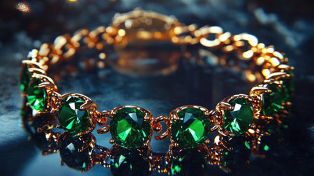 This elegant gold bracelet showcases sparkling green gemstones, exuding luxury and charm. A perfect accessory for special occasions or daily wear.の素材