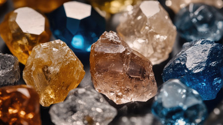 A stunning close-up of a vibrant assortment of natural crystals and gems showcasing their unique colors and textures, ideal for artistic and decorative purposes.の素材